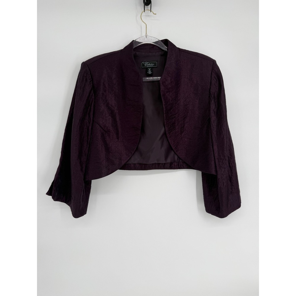 Dressbarn Collection Womens Sz 16 Plum Purple Crinkle Bolero Shrug Jacket